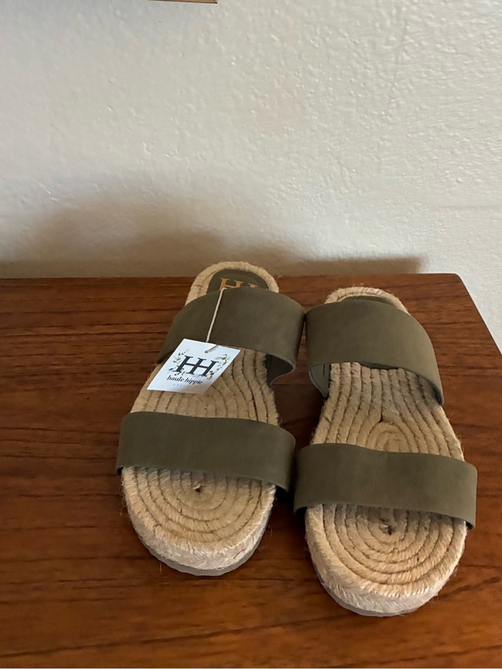 Haute Hippie olive green Double Strap Espadrille Slide Sandals